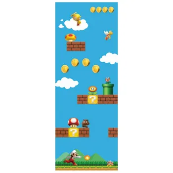 80*215 cm de dibujos animados de la puerta de pegatinas super divertido de Mario Bros 3d arte de la pared de vinilo mural de la habitación de los niños de la guardería juego de decoración de cartel de fondo de pantalla