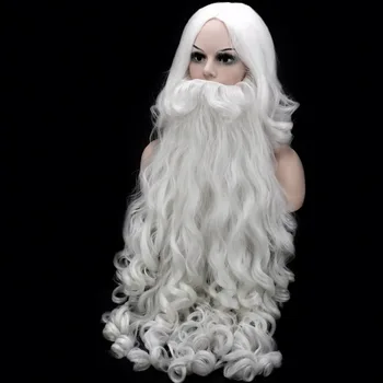80 cm de Largo Navidad Disfraces Pelucas de Santa Claus Peluca y la Barba de 60cm de Pelo Sintético SantaClaus Cosplay Pelucas + Casquillo de la Peluca