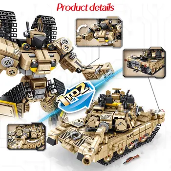 810Pcs M1A2 Abrams Principal Tanque de Batalla de Bloques de Construcción de Tigre Tanque Pesado de la 2 ª guerra mundial Deformación Robot Ladrillos de Juguetes para los Niños de los Niños