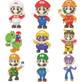 9 modelos de Mini Super Mario Bros Luigi Yoshi Waluigi Bloques de Niños Educativos Micro Mario Cosplay Edificio de Ladrillo Juguetes