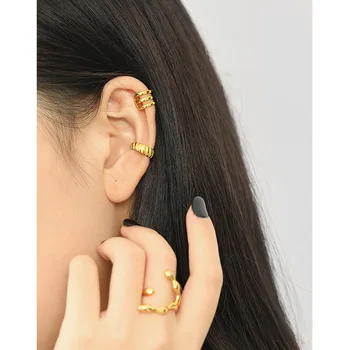 925 de la plata esterlina de capa 3 líneas de clip en los pendientes para las mujeres earcuffs,nuevo color oro falso sin aretes joyería de la perforación