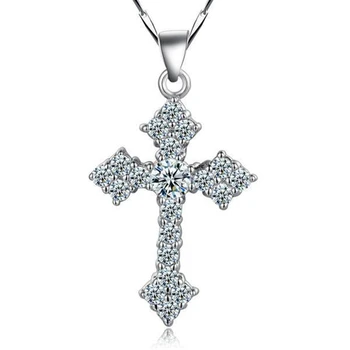 925 de Plata de Jesús de la Cruz de Cristal Colgante, Collar de 18 pulgadas Cadenas de Collar de las Mujeres Collar de la Moda de Joyería de Bisutería Regalos
