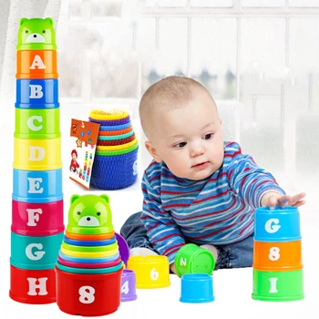 9PCS Oso de la Pila de la Torre de la Copa Educativos Juguetes de Figuras de Plegado de la Torre Divertido Pilas de la Copa de la Carta de Juguete para los Niños de Inteligencia de Juguetes de Bebé