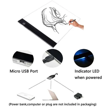 A5/A4 /A3 USB Powered LED Ultra-delgado Tablero de Dibujo de la Almohadilla de Animación de Seguimiento de la Caja de Luz caja de luz de la Tableta Lienzo en Blanco 3 nivel de Atenuación 82153