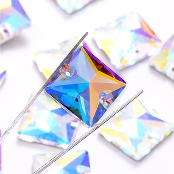 AAAAA Mejor Calidad de Plaza Crystal AB Cristal de Coser diamantes de Imitación de las planas Con 2 Agujeros Blancos de diamante de imitación de Coser Para que la Prenda se B0939