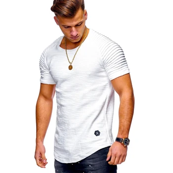 Acanalado T Camisa de los Hombres De 2018 Verano de Manga Corta para Hombre Doblar camisetas de Color Sólido de Tee Shirt Homme Casual Slim Fit Macho Mejores Camisetas XXXL