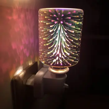 Aceite de Difusor de Vidrio 3D de Fuegos artificiales de la Noche de la Luz Eléctrica de la Vela de Aromaterapia, Difusor Calentador de la Cera se Derrita Quemador Aroma de la Lámpara del Dormitorio Decoración