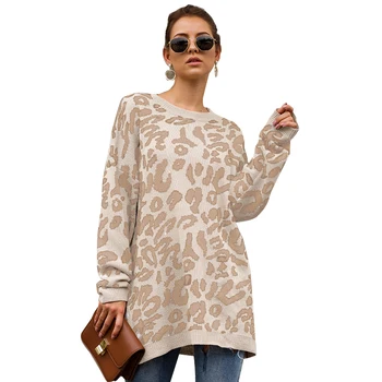 Adogirl patrón de leopardo o de cuello suelto mujeres suéteres de punto otoño grueso suéter largo mujer invierno 2019 80-100 cm suéter de lana