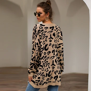 Adogirl patrón de leopardo o de cuello suelto mujeres suéteres de punto otoño grueso suéter largo mujer invierno 2019 80-100 cm suéter de lana