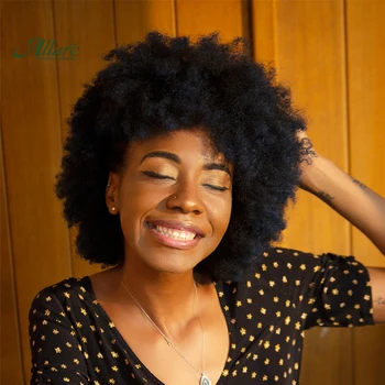 Afro Sassy Rizado Pelucas Para Las Mujeres Negras Remy Brasileño Humano Pelucas De Pelo Corto Completo Afro Esponjoso Mujeres Pelucas Naturales De Color Rojo Encanto