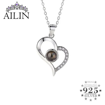 AILIN Personalizado de Plata 925 de la Foto de la Proyección del Collar para las Mujeres en Forma de Corazón de Imagen Personalizada Collar Colgante de los Amantes de los Regalos