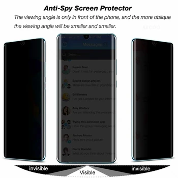 Akcoo P30 Pro de Privacidad Protector de pantalla para Huawei P30 pro de vidrio templado anti-espía de película de rayos UV Lleno de pegamento de vidrio con un toque delicado