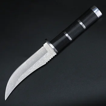 Al aire libre cuchillo corto Damasco portátil multifuncional de la navaja de alta dureza cuchillo de supervivencia cuchillo recto