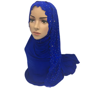 Algodón Musulmana Con Hiyab Bufanda De Las Mujeres Chal Islámica Turbante De Las Mujeres De Encaje Velo Musulmán Bufanda Chal De 10 Colores