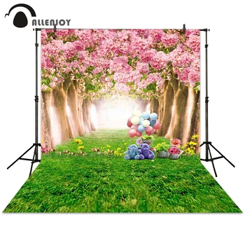 Allenjoy fondo de la fotografía de la primavera de dibujos animados bosque de juguete globo árbol de flor de Pascua telón de fondo sesión de fotos de fotografía foto estudio