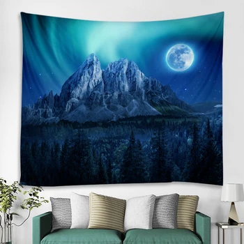Alpine luna bajo el cielo de la noche impresa tapiz de fondo decoración de la pared de tela de varios tamaños 65482