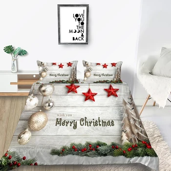 Alta Final juego de Cama de Navidad Decoración Soft 3D funda de Edredón de la Reina Rey Dobles con una Sola Cama Doble, Set de funda de Almohada