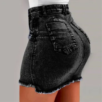 Alto De Las Mujeres De La Moda De Verano Corto Jeans De Denim De Mujer Bolsillos De Denim Lavado De Mini Faldas Femme Indefinido