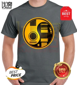 Amarillo Y Negro T-Shirt Para Hombre Guitarras Acústicas De Impresión Tops Camisetas