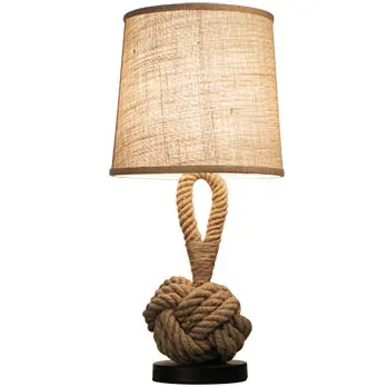 American retro personalidad creativa dormitorio lámpara de escritorio tejido de cuerda de cáñamo de la decoración de la lámpara de mesa