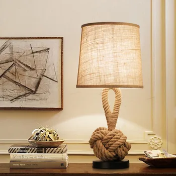 American retro personalidad creativa dormitorio lámpara de escritorio tejido de cuerda de cáñamo de la decoración de la lámpara de mesa