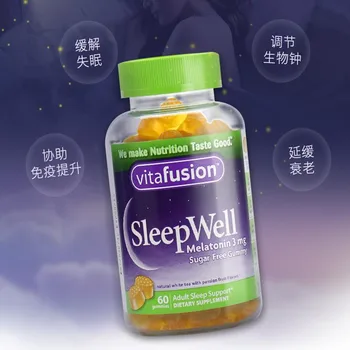 American Vitafusion Sleepwell Dulces Melatonina 3mg sin Azúcar 60Capsule Calmar los Nervios Adulto Sueño Profundo Apoyo Pastillas de Gomitas