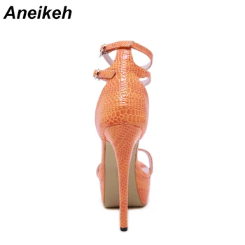 Aneikeh de la Moda de la Serpentina de las Mujeres Sandalias Super Alto Talón Abierto El Toe Sandalias de Gladiador Delgada Talón del club Sexy Sandalias de Bombas Zapatos