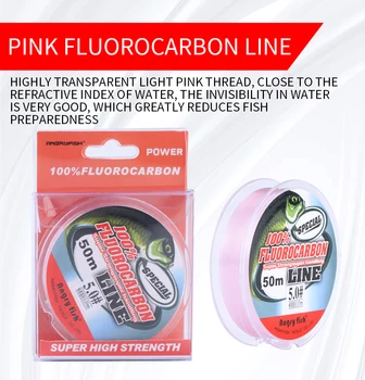 Angryfish de Fluorocarbono Línea de Pesca a 50m Transparente/Rosa Super fuerte de Fibra de Carbono Líder de la Línea de