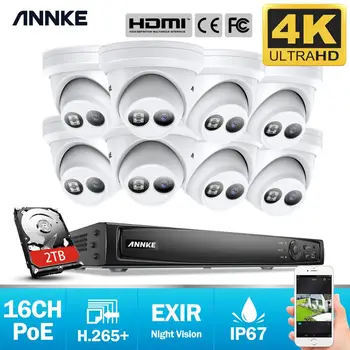 ANNKE 16CH 4K Ultra HD de Red POE Sistema de Seguridad de Vídeo de 8 megapíxeles H. 265+ NVR Con 8pcs 8MP Impermeable de la Cámara IP del CCTV Kit de Seguridad