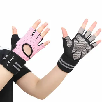 Antideslizante de fitness Bicicleta guantes tácticos guante transpirable medio dedo guantes guantes de ciclismo deportes al aire libre equipos de montar de color rosa 16579