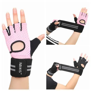 Antideslizante de fitness Bicicleta guantes tácticos guante transpirable medio dedo guantes guantes de ciclismo deportes al aire libre equipos de montar de color rosa