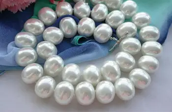 Anudado a mano con encanto 16x19mm color blanco de la cáscara de huevo de la perla collar de 18
