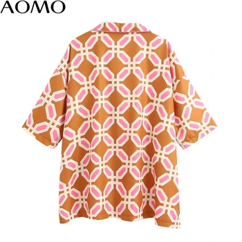 AOMO de la moda de las mujeres de gran tamaño de impresión de la gasa de la blusa de verano de manga corta elegante femenina casual suelto blusas tops BE363A