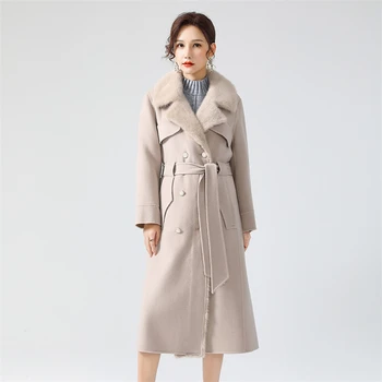 Aorice las mujeres de invierno real de visón de piel parka abrigo chaqueta 2020 Ins mujeres cuello de piel de visón mezclas de lana largos abrigos chaquetas Z20168