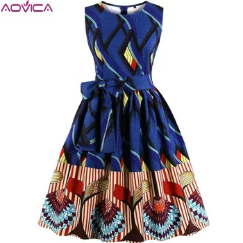 Aovica S-4XL Plus Tamaño Mujeres Africanas ropa Vestido sin Mangas de Verano Dashiki Vestidos vestidos de fiesta
