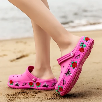 Apanzu sandalias para Mujer Zapatos de verano de las señoras de Sandalen Zapatillas Sandalet hombre Sandali Croc playa zuecos para las mujeres de la plataforma de rosa