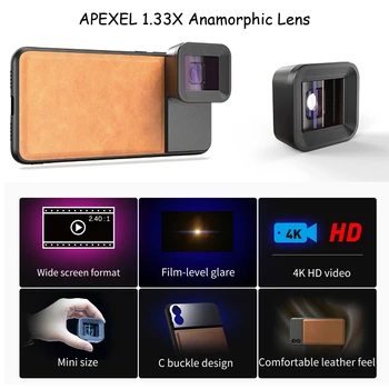 APEXEL 1.33 X Lente Anamórfica con C-Mount Caso 4K de Vídeo HD de pantalla ancha Cine Deformación Vlog de Teléfono de la Lente de la Cámara para el iPhone Huawei