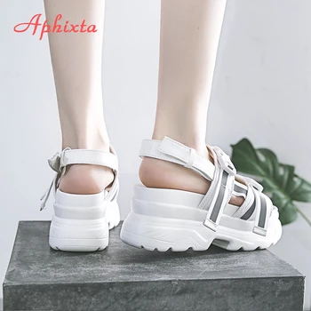 Aphixta 8cm Plataforma Sandalias de Cuña de las Mujeres zapatos de Tacón Alto de los Zapatos de las Mujeres de la Hebilla Brillante Lienzo de Verano Zapatos Mujer Zapatillas de Mujer Sandalias
