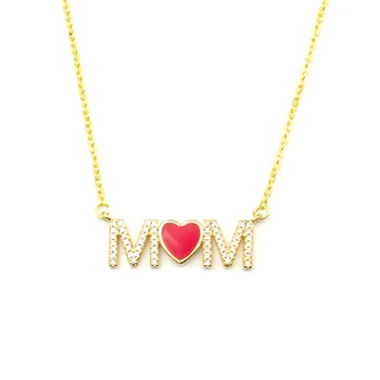 Arco iris Corona Colgante del Collar de 24k de Oro Pequeños Para la Mujer Día de la madre Regalos collar de arcoiris CZ Corazón Rojo Collar de Oro Para la Mamá