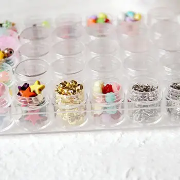 Arte de uñas Herramientas de Plástico Transparente Perla de la Joyería Caja de Almacenamiento de Contenedores con 30pcs Pequeñas, Redondas y de Frascos Vacíos de caja de Almacenamiento de Contenedores