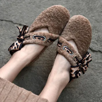 Artmu Original de Leopardo de Impresión de la Mariposa nudo de los Zapatos de Mujer de Invierno de la Felpa de los Zapatos Fuera Suave Suela hecho a Mano Zapatos Planos 2020 Nuevo