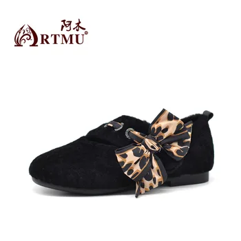 Artmu Original de Leopardo de Impresión de la Mariposa nudo de los Zapatos de Mujer de Invierno de la Felpa de los Zapatos Fuera Suave Suela hecho a Mano Zapatos Planos 2020 Nuevo