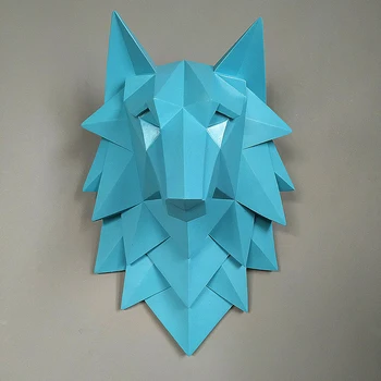 [Artware] 3D Abstracto de la Cabeza de Lobo de Arte Estatua hecha a Mano de la Resina de la Decoración de la Pared de los Accesorios de la Escultura de la Boda de Navidad Manualidades