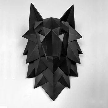 [Artware] 3D Abstracto de la Cabeza de Lobo de Arte Estatua hecha a Mano de la Resina de la Decoración de la Pared de los Accesorios de la Escultura de la Boda de Navidad Manualidades