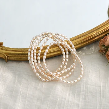 ASHIQI de 3-4mm Real de agua dulce natural de la perla pulsera de plata 925 cordón elástico de la cuerda de moda de la joyería de las mujeres