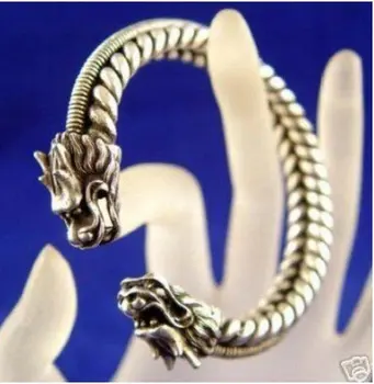 Asia China Magnífica Joyería tibetana dragón miao plata pulsera Brazalete