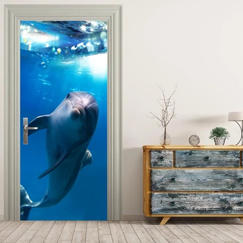Auto Adhesivo Decal Decoración para el Hogar de los Delfines de Animales de Bricolaje Puerta de la etiqueta Engomada de la Marina de Papel para la Sala de estar de Pvc Impermeable de la Impresión 3D de la Foto Arte