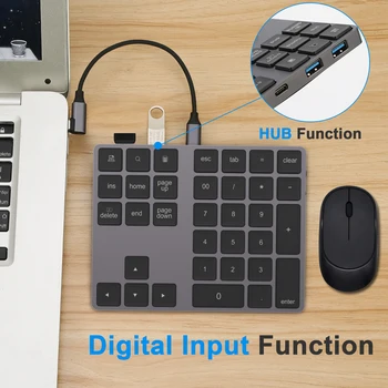 AVATTO de la Aleación de Aluminio de Bluetooth Inalámbrico de Teclado Numérico con HUB USB de Entrada Digital Función para Windows,Mac OS,Android, PC portátil