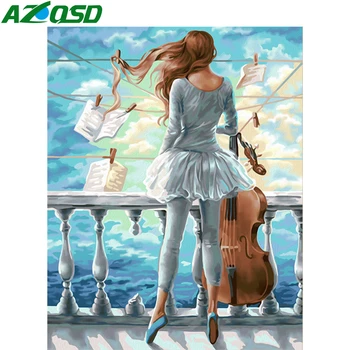 AZQSD 5D BRICOLAJE Diamante Pintura de la Chica Con la Guitarra Completa Cuadrado/Redondo Bordado de la Venta de la Imagen de diamantes de imitación de Diamante de Mosaico de Decoración para el Hogar 101675