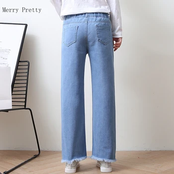 Azul Sólido pantalones de pierna ancha elástica Lavado Casual Jeans de Denim de Mujer 2021 primavera Minimalista de corea Damas bolsillo de los Pantalones